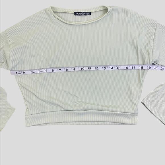 Nasty Gal Long Sleeve Cropped Top Ribbed Mint Green Size US 2 - Picture 4 of 6
